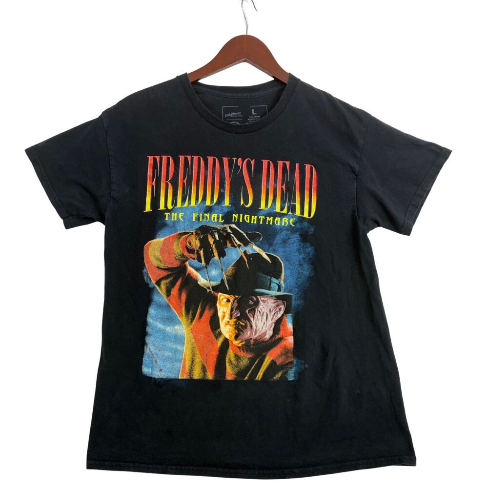 A Nightmare on Elm Street Freddy's Dead Mens L Black Horror Movie Graphic Shirt